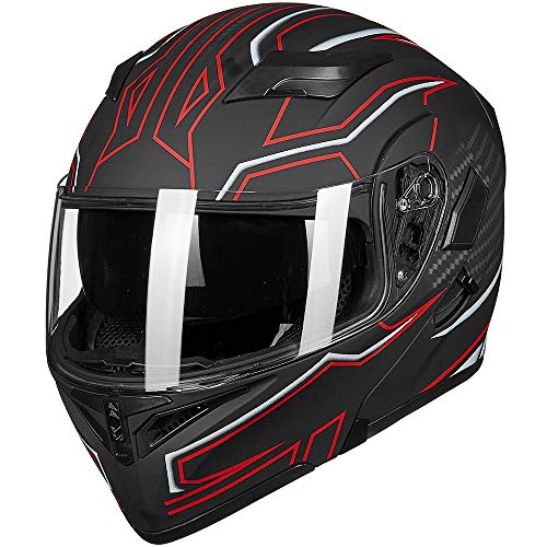 image for ILM Motorcycle Dual Visor Flip up Modular Full Face Helmet DOT LED Lig