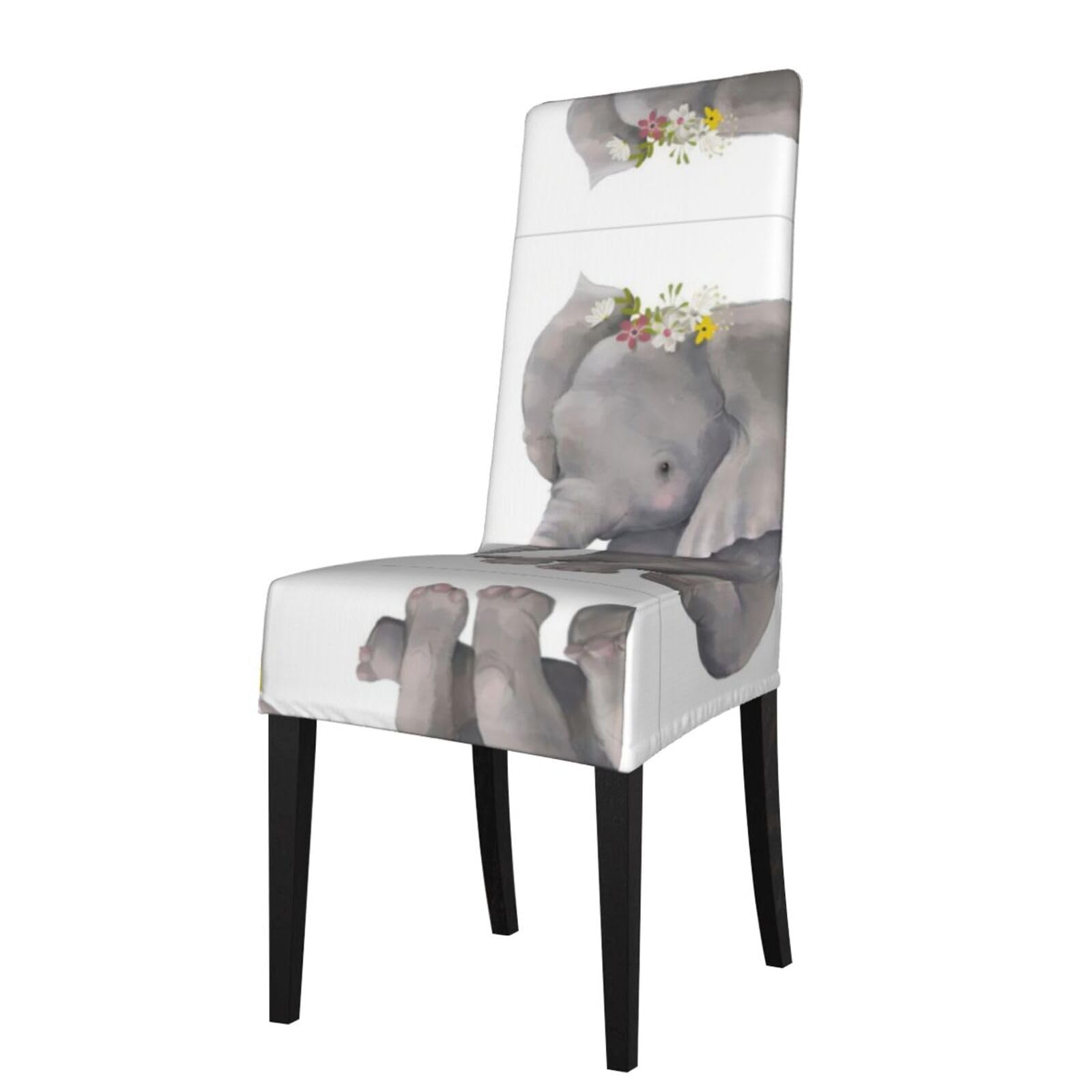 HLSBSSL Cute Elephant with Wreath and Little Duck Printed dining chair covers, wrinkle-resistant and iron-free, suitable for hotels, banquets, and conferences