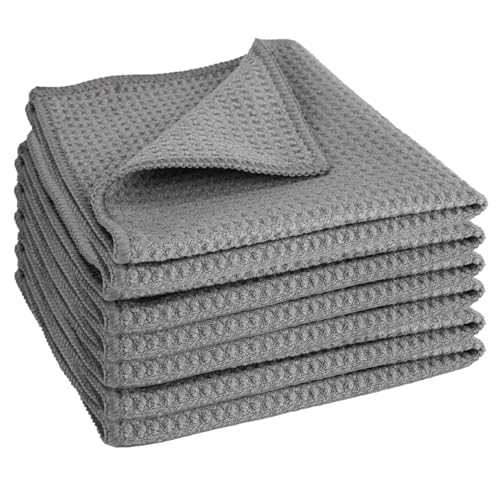 6 Piezas Trapos Microfibra, 30 x 30 cm Microfibra Paños de Limpieza Reutilizables, Súper Suave, Paños Cocina Gris, Bayetas con Estampado de Gofres para el Hogar, Cocina, Ventana de Vidrio de Coches