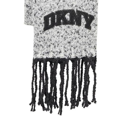 DKNY Women's Woven Scarf With Varsity Logo and Eyelash Fringe3
