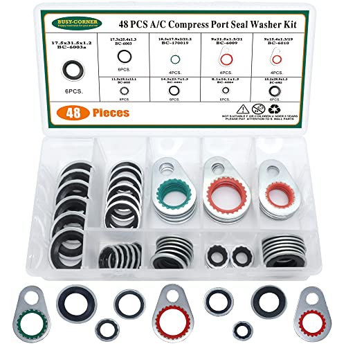 Image of 48Pcs A /C Gasket Assortment, Air Conditioning Compressor Port Seal Washer Kit Bonded Seal Gasket Assortment