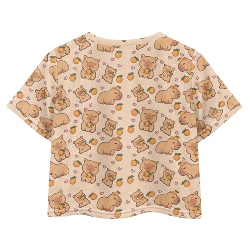 Image of Girls Crop Tees Crew Neck Casual Short Sleeve T Shirts Kids Loose Soft Comfortable Tees Blouses Shirt for Little Girl