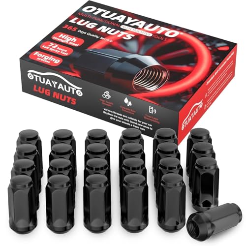 Image of OTUAYAUTO M14x1.5 Lug Nuts - Replacement for Chevy Silverado 1500, Colorado, Traverse, 2001-2024 Tahoe, Avalanche, GMC Sierra, Acadia, Canyon, Yokon, 24PCS Black Closed End Bulge Acorn Lug Nut Set