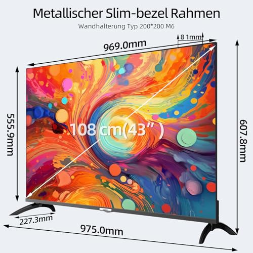 CHiQ U43QM8E 43 Zoll QLED TV, UHD 4K Smart TV, Google TV, WiFi, Bluetooth 5.0, DBX TV, Dolby Audio, Google Assistant, Chromecast… – Ansicht 3