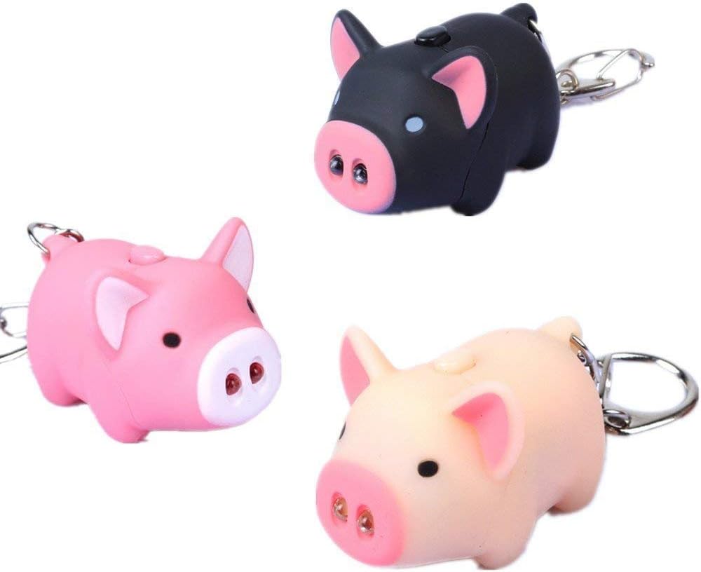 KETARY&Y Star 3pcs/lot Cartoon Oink Piggy Light & Sound Keychains Pink, Beige, Black Little Piggy Design Led Keychain Flashlight (3pcs)
