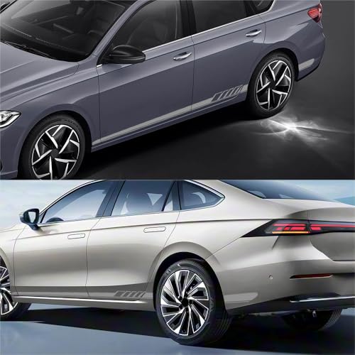 Image of 2PCS Car Side Skirt Decals, Auto Body Large Stickers, Waterproof PVC Racing Long Stripes Personalized Stickers, Car Stripe Stickers Decor Racing Accessories for Cars Trucks SUVs (Light Gray)