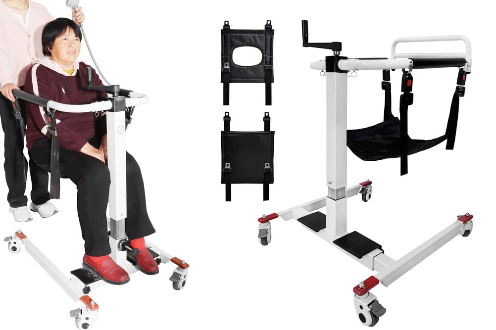 Silla Elevadora de Pacientes 4 en 1 con Altura Ajustable y 4 Ruedas, Silla Multifuncional para el Cuidado Diario de Personas Mayores en el Hogar