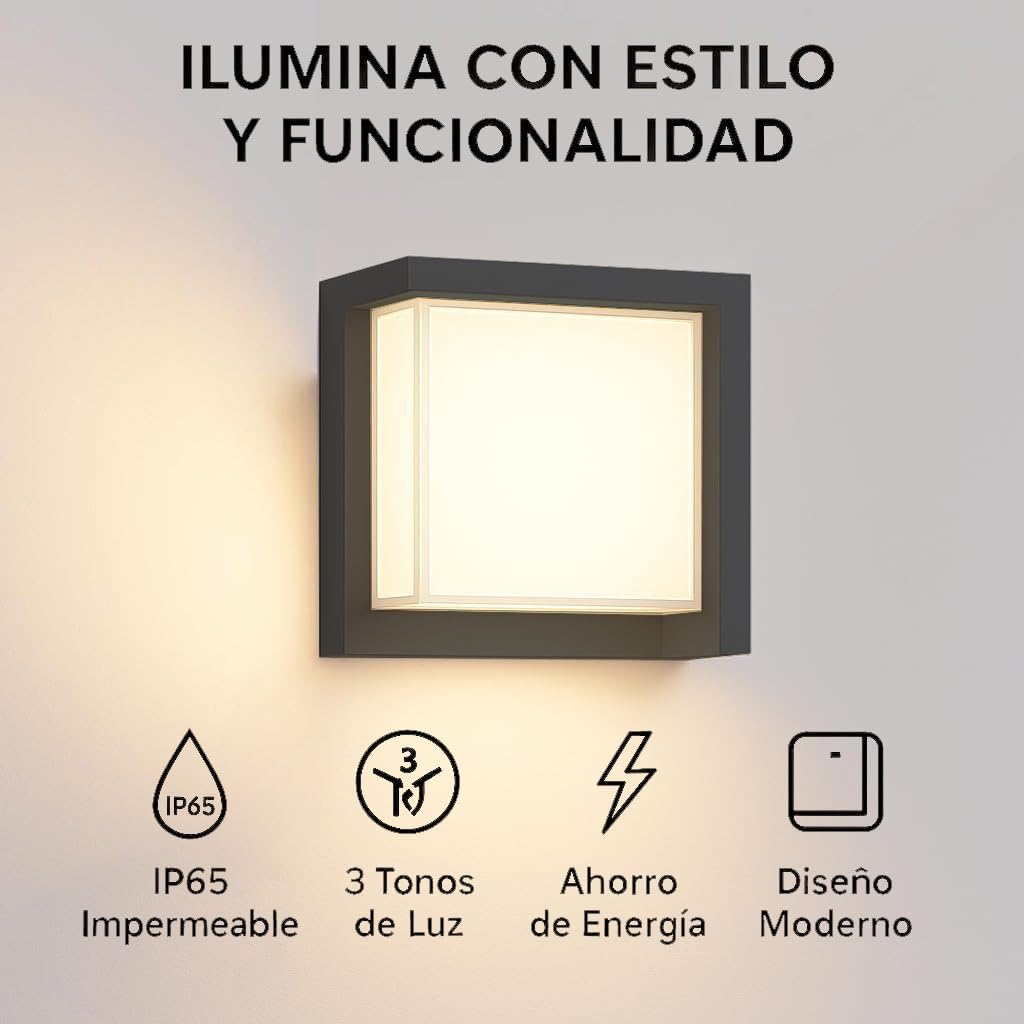 [4 UDS] Aplique Led Exterior Pared 15W Impermeable IP65 2700K 3200K 4000K Luz Ajustable Muro Interior Foco Lámparas Terraza Diseño Cuadrado Negro Apliques Candeeiro El Palique Jardín Dormitorio