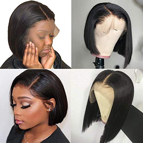 Bob Lace Front Wigs Human Hair Pre Plucked Brazilian Virgin Human Hair Lace Front Wigs (8 Inch) 150% Density Straight Bob Wig Human Hair Wigs for Black Women