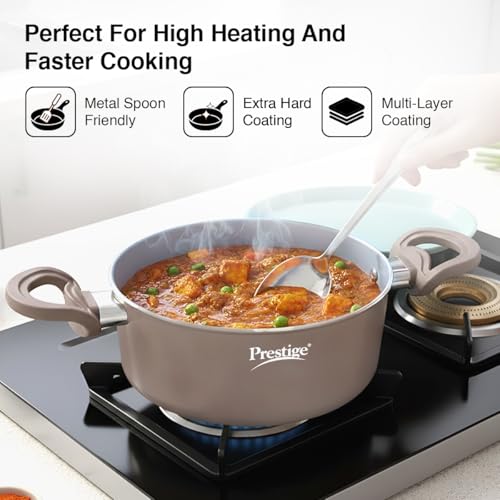 Image of Prestige Ceraglide Duo Casserole 20cm /2.8L with Glass Lid Non-Stick Ceramic Coating|Works On Gas & Induction|High Heating|Cool Touch Handle|Grey