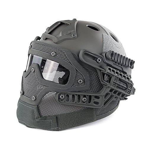 Willdo Casco táctico, casco militar táctico Airsoft Casco de combate CS General Protege máscara facial de vidrio con casco Equipo de casco -Gris