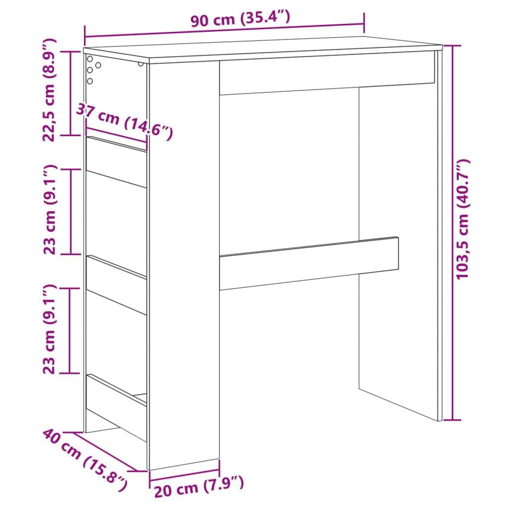 vidaXL Table de Bar avec étagères chêne Artisanal Bois d'ingénierie, Table de pub, Table Haute, Table de Tabouret de Bar, Table de Bar de Cuisine