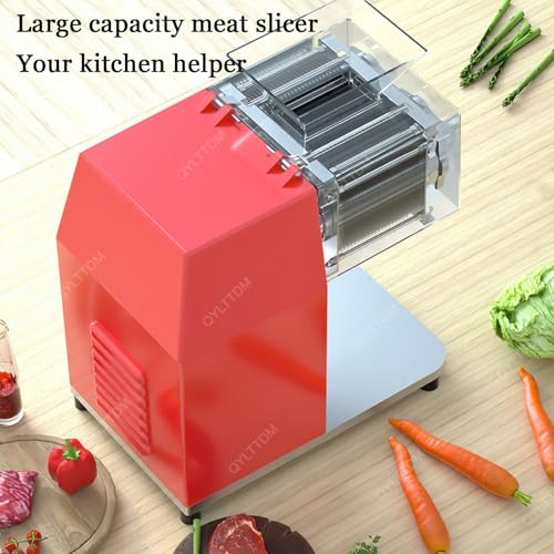 Affettatrice per carne commerciale, 1100 W, in acciaio inox, funzionamento verticale, con coperchio trasparente e lame staccabili, per cucina domestica e ristorante
