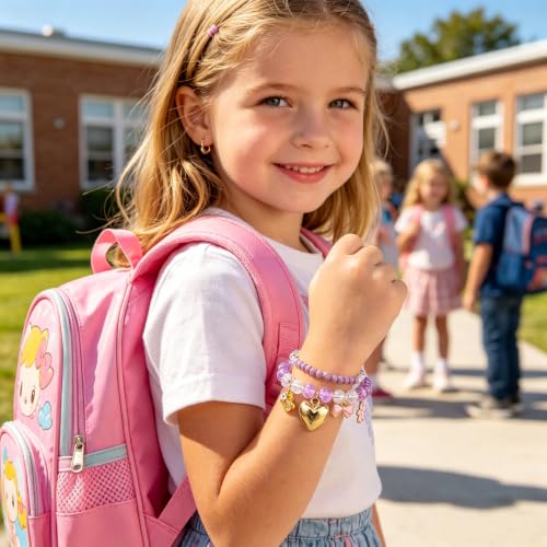 Image of First Day of Kindergarten Bracelets,First Day of School Bracelets for Mom and Daughter,Back to School Bracelet Pre-K Matching Heart Wish Adjustable Bracelet