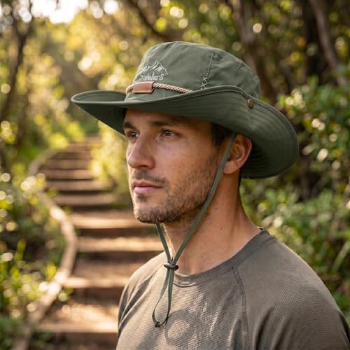 Image of Kraptick Wide Brim Sun Hat for Men - UV Protection Safari Cap for Trekking, Fishing, Hiking & Outdoor Adventures - Breathable Boonie Hat with Adjustable Chin Strap