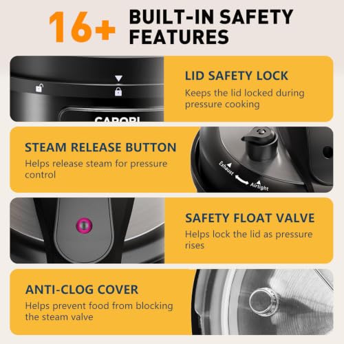 Image of CARORI 8Qt 12-in-1 Electric Pressure Cooker, 1200W, Quick Meals, Time-Saving, Healthy, Easy Cooking Appliance, Slow,Rice,Steamer, Saute, Yogurt Maker, Warmer & Sterilizer,Safer Venting Design, Black