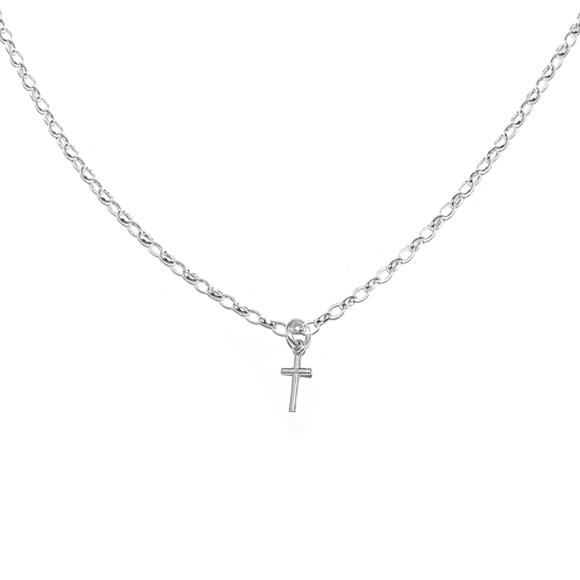 Rolo Kette Halskette 2,4 mm mit Kreuzanhänger und Feder 925 Sterling Silber Damen/Herren Halskette