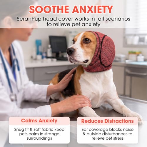 Image of Dog Calming Hood Ear Cover for Anxiety Relief, Red, M