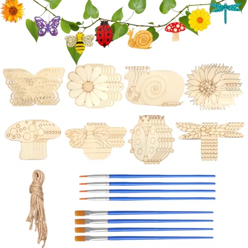 Pendentes de madeira para pintar 40 peças, figuras de madeira para pintar, pendentes de madeira para pintar, decoração de animais crianças, artesanato crianças, animais madeiras para pintar 8 desenhos