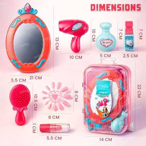 Image of Zest 4 Toyz Kids Makeup Kit for Girls Cosmetic Beauty Set Suitcase Portable Trolley Pretend Play Toy with Makeup Accessories for Kids (Pink) 15 Pieces