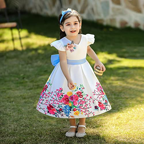 Robe de vacances pour bébé avec imprimé nœud blanche 7-8 ans