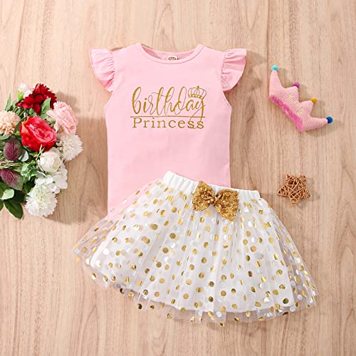 Toddler Kids Baby Girls Birthday Princess Outfits Dress Vest Sleeveless Shirt Polka Dots Tulle Tutu Skirt 2Pcs3