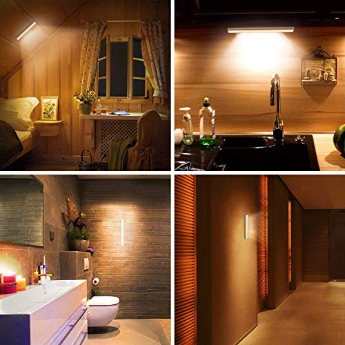 Image of Motion Sensor Closet Lights, MOSTON 10 LED Wireless Under Cabinet Lighting with Built-in Rechargeable Battery, Stick-on Anywhere Magnetic Night Lamp for Cupboard Cabinet Kitchen Wardrobe, Warm White