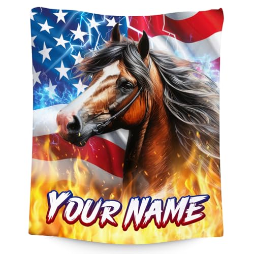 Blanket for Boys - Personalized Horse Gifts for Adults - Cool Cozy Fleece Throws for Office, Sofa - 4 Sizes