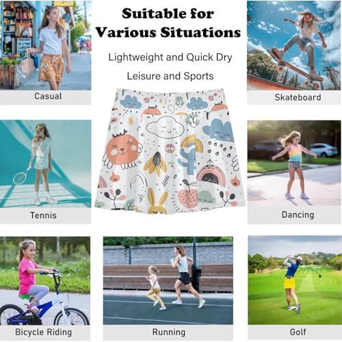 visesunny Girl's Golf Skirt Athletic Cartoon Cloud Heart Plant Tennis Skort Sport Activewear with Double Layer Pockets4
