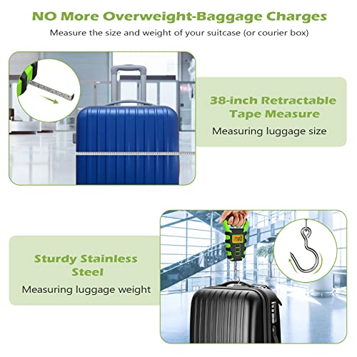 Keekit Digital Fishing Scale With Ruler, 110Lb/50Kg Electronic Digital Luggage Scale, Waterproof Fishing Postal Hanging Hook Scale With Measuring Tape, Backlit Lcd Display (Batteries Included) - Green #TOP5