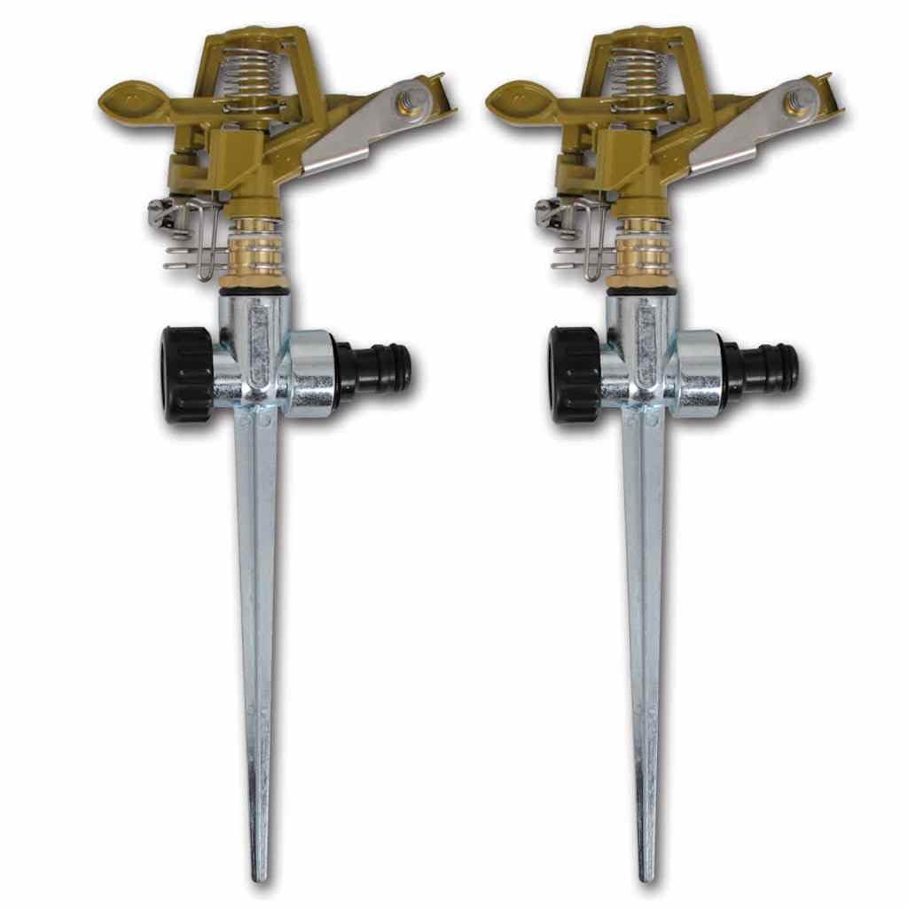 Arroseur Impulsion sur Piquet Zinc métal 2 pièces pour Jardin pelouse Irrigation Couverture jusqu'à 450 m² avec réglage Jet Rotatif Secteur et raccord Universel