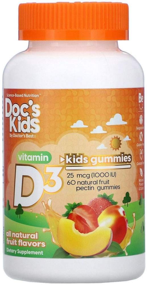 Doctor's Best Doc's Kids Children's Vitamin D3 Gummies 1000iu, Supports Healthy Bones & Teeth, Immune Health, Calcium Absorption, 60 Count