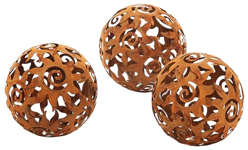 Kobolo Gartenkugel KALURA, 3er Set, Metall Ø12 cm, braun, dekorative Kugeln in Rostoptik für Garten & Outdoor Dekoration, langlebig und wetterfest - ideal für den Außenbereich