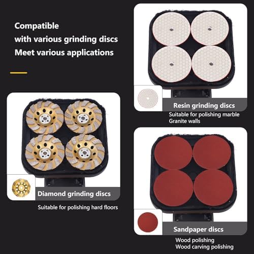 4-Concrete Grinder Set With Long Handle, 3800W Concreter Planner With Auxiliary Wheels For Grinding Concrete Cement Marble Granite (Standard + Extension rod)