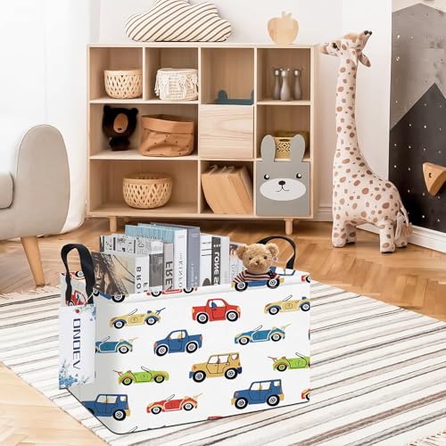 Image of Rectangular Cartoon Car Storage Bin,Fabric Closet Organizer Basket | Sturdy reinforced grips, foldable holder stores clothing and car trunk accessories