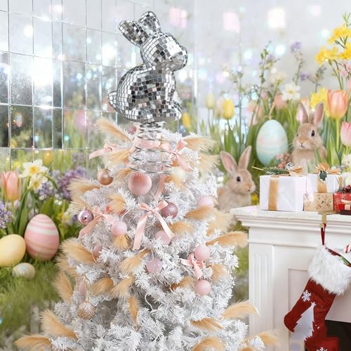 Ornement lapin disco brillant au design miroir artistique pour bureau