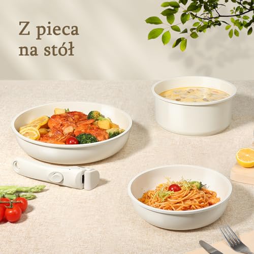 GiPP 8-częściowy zestaw naczyń kuchennych plus 20 cm pokrywka na lodówkę, zestaw naczyń z powłoką zapobiegającą przywieraniu-Szary (Biały, 8 PCS-PLUS)
