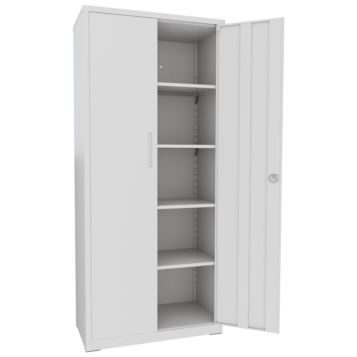 Armadio Armadietto In Metallo Multiuso A Doppia Anta Con 5 Ripiani Regolabili E Chiusura Con Doppia Chiave Mobiletto Per Documenti Strumenti Ufficio Garage Studio 180 x 80 x 40 Cm Grigio Chiaro