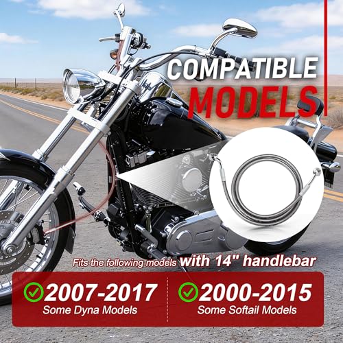 Image of 50.8 inch Total Length Dyna Softail Front Brake Line Extended Hydraulic Hose Steel Braided for 2007-2017 Some Dyna, 2000-2015 Some Softail with a 14 inch Ape Handlebar