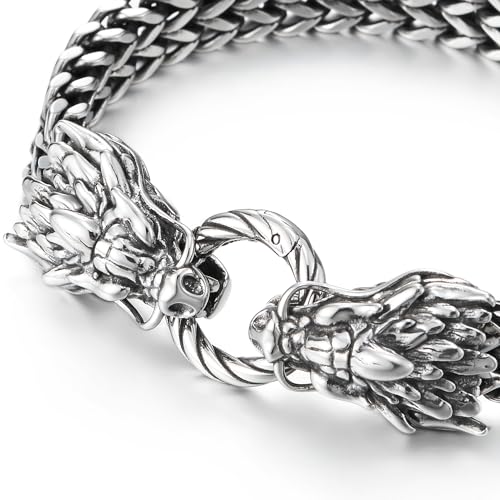 Pulsera vikinga vintage con cierre doble dragón en acero inoxidable miniatura 3