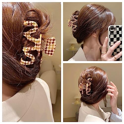 Textention Large Tortoise Shell Claw Clip 3.5 Inch Cellulose Acetate Hair Claw Clips Checkered Hair Claw Clips French Design Hair Jaw Clamp For Women Ladies thumb #3