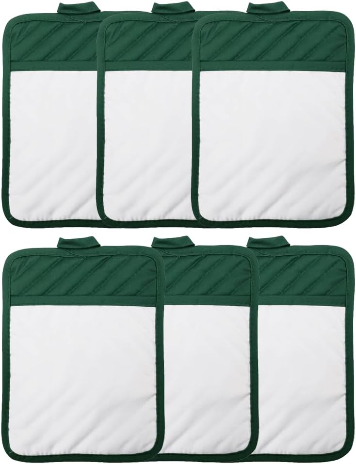 Green Sublimation Blanks 9x7 Polyester/Cotton Pot Holders with Sublimation Pocket DIY Set of 6