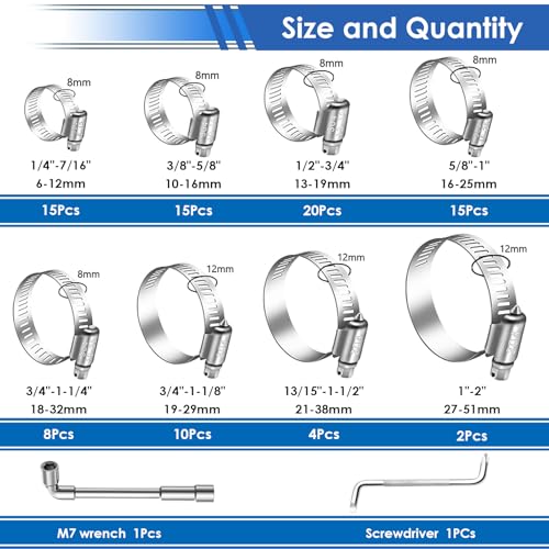 Image of 350Pcs 5.3-51mm Single Ear Hose Clamps with Worm Gear Hose Clamps Assortment Kit Pack in Handheld Box for Auto /Home Appliance /Pipe /Fuel Line