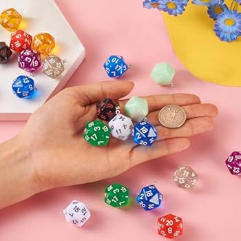 PandaHall D20 dobbelstenen bedels, gefacetteerde 20-zijdige veelvlakkige dobbelstenen bedels kralen voor doe-het-zelf sieraden sleutelhanger knutselen maken, 20 stuks