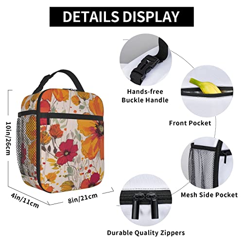 Molycho Bright Flowers Insulated Lunch Bag Lunch Box Lunch Tote Cooler Reusable For Office Travel Work Picnic Hiking Beach Unisex Zipper Insulated Lunch Box Lifestyle Supplies #TOP5