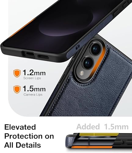 Image of Luxury Premium Vegan PU Leather TPU Case Cover Compatible with Samsung Galaxy S25 Edge 5G (2025) (Leather Blue)