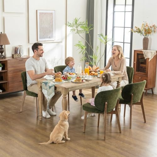 Image of YOUNIKE Dining Chairs Set of 6 Modern Kitchen Dining Room Chairs Green | Chenille Fabric Upholstered Armless Side Accent Chair with Back Wide Padded Seat Wooden Leg for Kitchen Dining Living Room