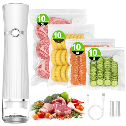 Image of Vacuum Sealer for Food (Compact Vacuum Sealer Machine + 40 Reusable Vacuum Bags), Handheld Vacuum Food saver for 10X Preservation & Fresh, Powerful 80Kpa Portable Vacuum Sealer