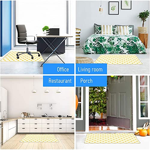 Yellow And White Hardwood Floor Desk Chair Mat, Hexagonal Pattern Honeycomb Beehive Simplistic Geometrical Monochrome, Protects Hardwood Floor Under Desks, 36" X 47" Yellow White #TOP3