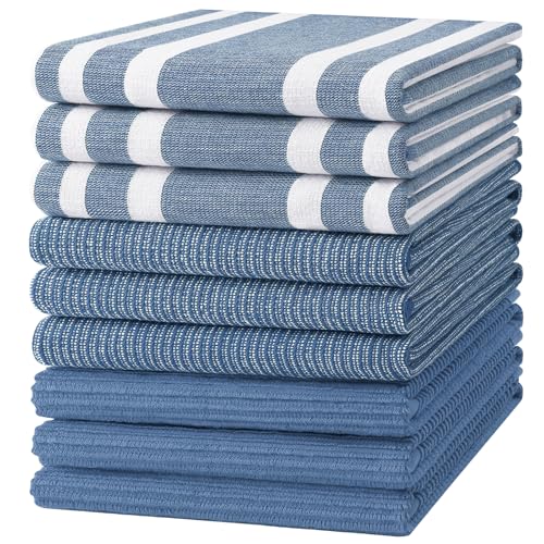 Image of Homaxy Premium Kitchen Towels(18 inchx 28 inch, 9 Pack), Large Cotton 380 GSM Kitchen Hand Towels, Soft and Absorbent Terry Dish Towels, Multipurpose Tea Towel Set with Hanging Loop, Navy Blue